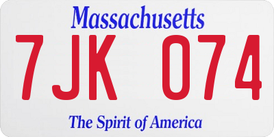 MA license plate 7JK074