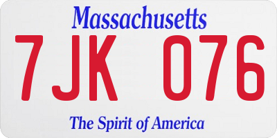 MA license plate 7JK076