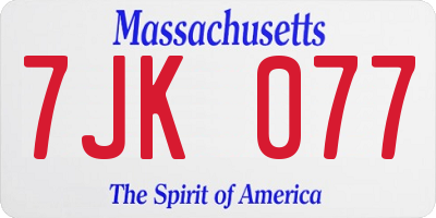 MA license plate 7JK077