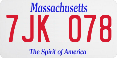 MA license plate 7JK078