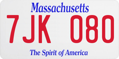 MA license plate 7JK080