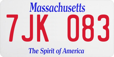 MA license plate 7JK083