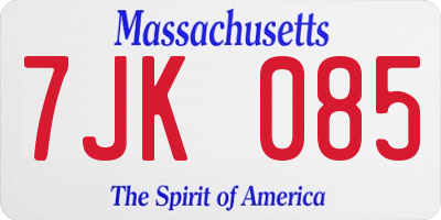MA license plate 7JK085