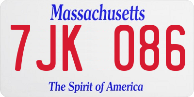 MA license plate 7JK086