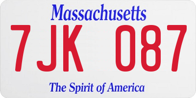 MA license plate 7JK087
