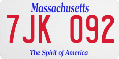 MA license plate 7JK092
