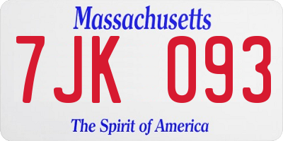 MA license plate 7JK093