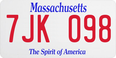 MA license plate 7JK098