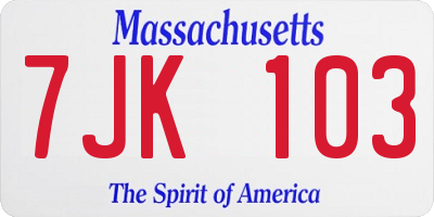 MA license plate 7JK103