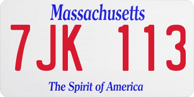 MA license plate 7JK113