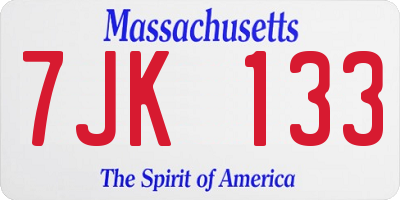 MA license plate 7JK133