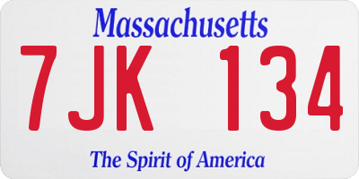 MA license plate 7JK134