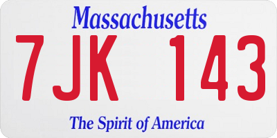 MA license plate 7JK143