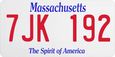 MA license plate 7JK192