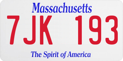 MA license plate 7JK193