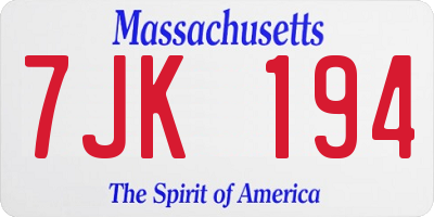 MA license plate 7JK194