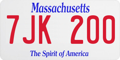 MA license plate 7JK200