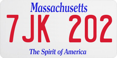 MA license plate 7JK202