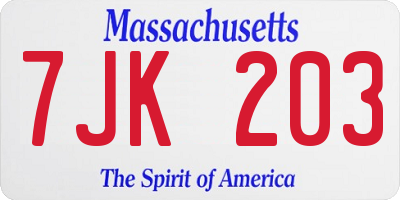 MA license plate 7JK203