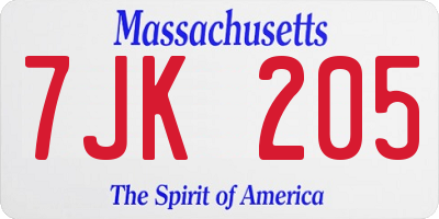 MA license plate 7JK205