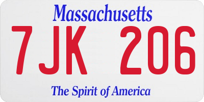 MA license plate 7JK206