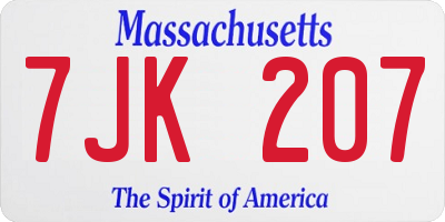 MA license plate 7JK207