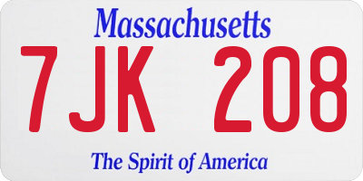 MA license plate 7JK208