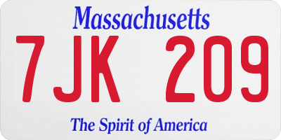 MA license plate 7JK209