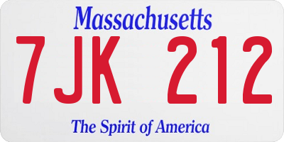 MA license plate 7JK212