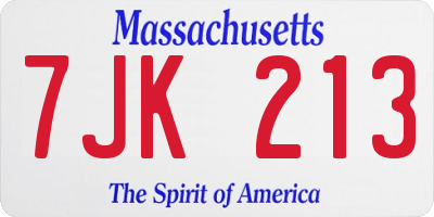 MA license plate 7JK213