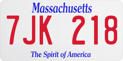 MA license plate 7JK218
