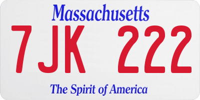 MA license plate 7JK222