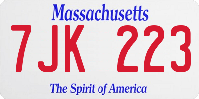 MA license plate 7JK223