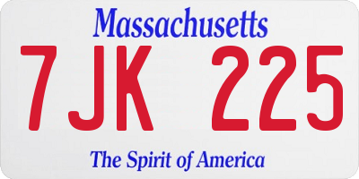 MA license plate 7JK225