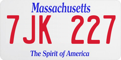 MA license plate 7JK227