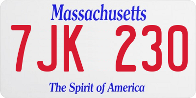 MA license plate 7JK230
