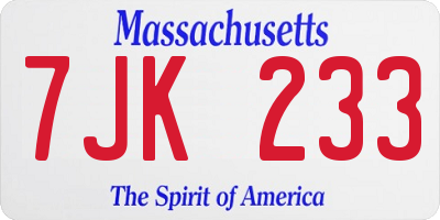 MA license plate 7JK233