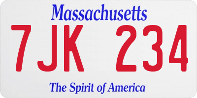 MA license plate 7JK234