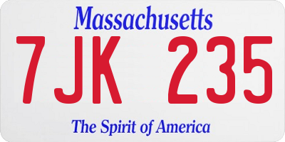 MA license plate 7JK235
