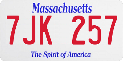 MA license plate 7JK257
