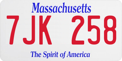 MA license plate 7JK258