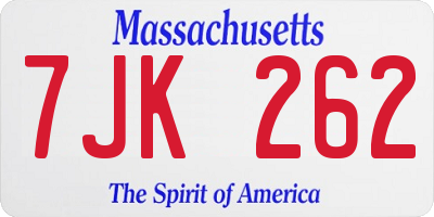 MA license plate 7JK262