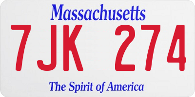 MA license plate 7JK274