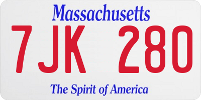 MA license plate 7JK280
