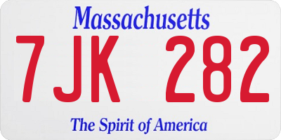 MA license plate 7JK282
