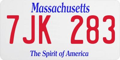 MA license plate 7JK283