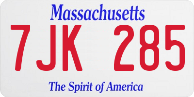 MA license plate 7JK285