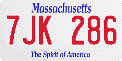 MA license plate 7JK286