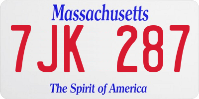 MA license plate 7JK287