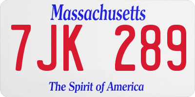 MA license plate 7JK289